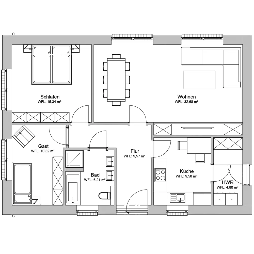 Grundriss Erdgeschoss – Bungalow I